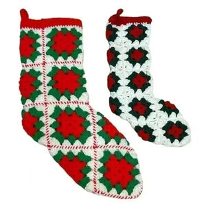 Vintage Christmas Stocking set Crochet Granny Square